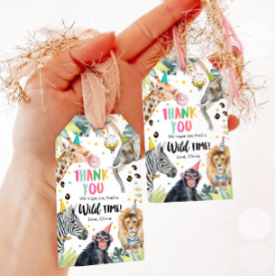 Party Animals Safari Girl Pink Danke Wild Time Geschenkanhänger