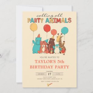 Party Animals Tiger, Pinguin, Giraffe Geburtstag Einladung