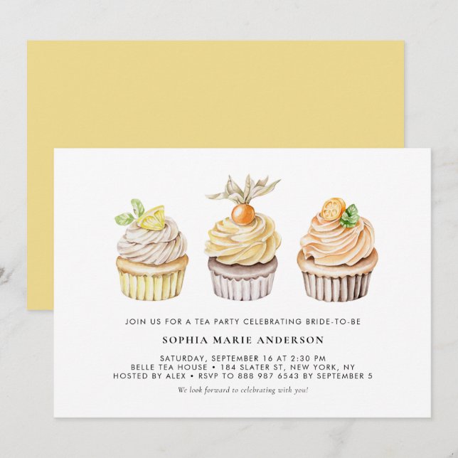 Party: Aquarell Berry and Citrus Cupcakes Einladung (Vorne/Hinten)