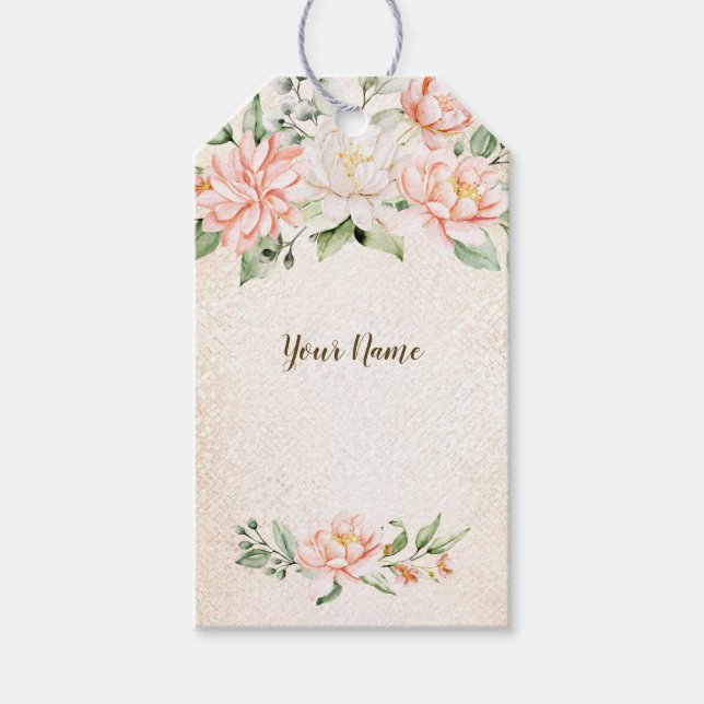 Party Aquarell Peach Weiße Blume Elegante Geschenkanhänger (Vorderseite)