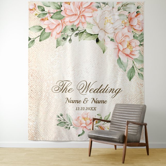 Party Aquarell Peach Weiße Blume Elegante Wandteppich (Beispiel)