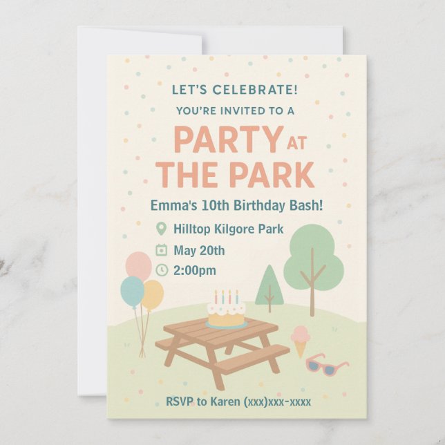Party at The Park Birthday Invitation Einladung (Vorderseite)