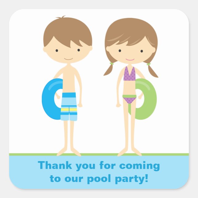 Party-Aufkleber für Pool-Kinder Quadratischer Aufkleber (Vorderseite)