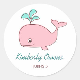 Party-Aufkleber für Rosa Whale / Cupcake Toppers Runder Aufkleber