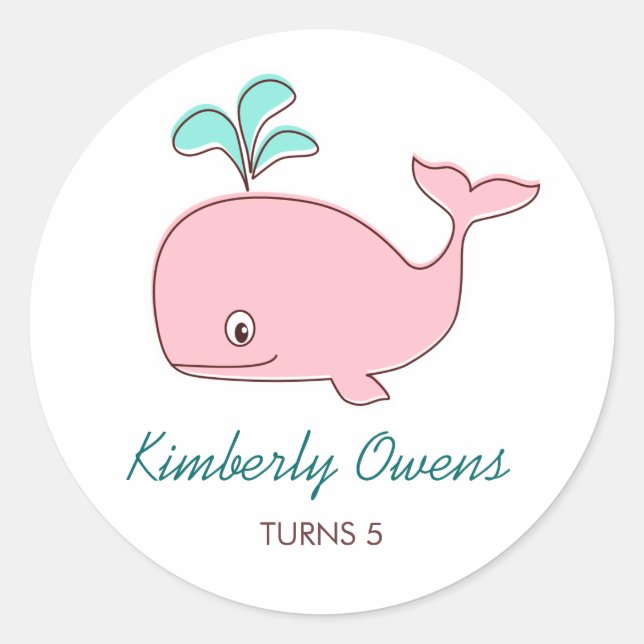Party-Aufkleber für Rosa Whale / Cupcake Toppers Runder Aufkleber (Vorderseite)