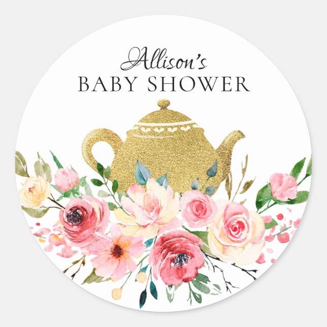 Party-Aufkleber für Wasserfarben-Peony Floral Tee Runder Aufkleber (Vorderseite)