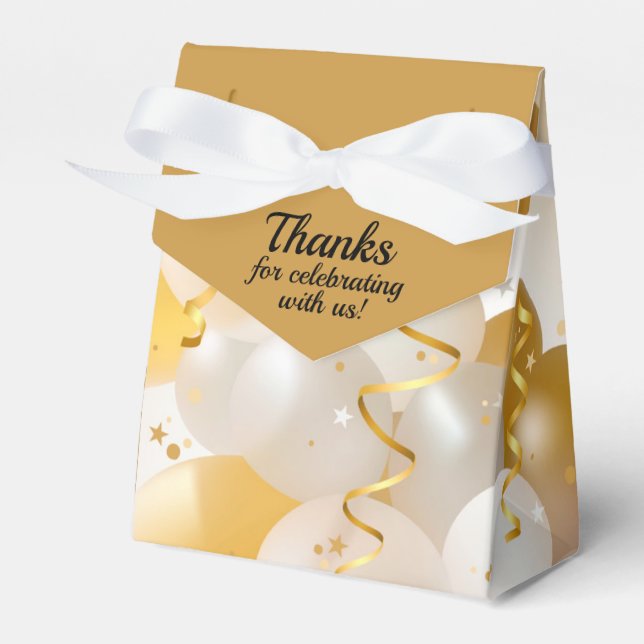 Party aus Gold und Weißballons Geschenkschachtel (Vorderseite)