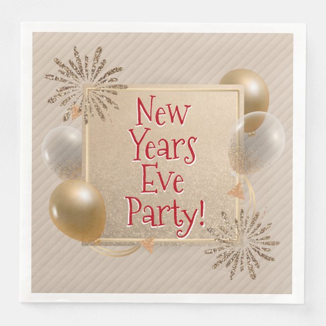 Party aus Silvester, Gold, Weißballons, Serviette (Vorderseite)
