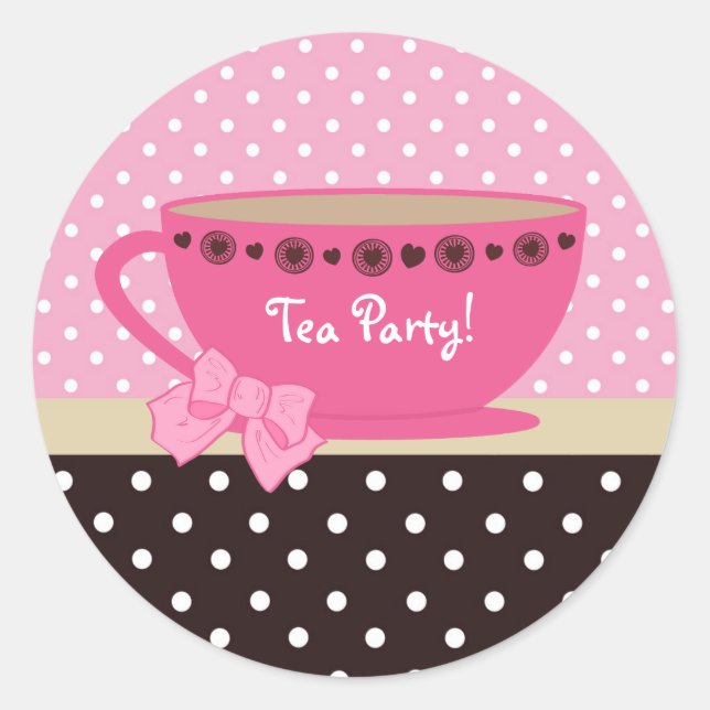 Party aus Tee, rosa und braun Runder Aufkleber (Vorderseite)