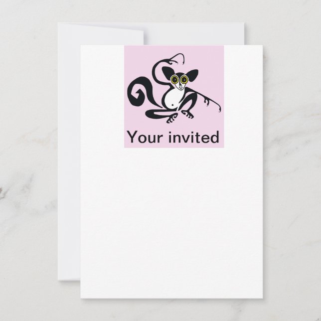 Party - AYE-AYE - Primat - Lemur - Pink Einladung (Vorderseite)