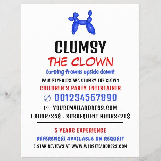 Party Ballon Kinder Entertainer, Clownwerbung Flyer (Vorne)