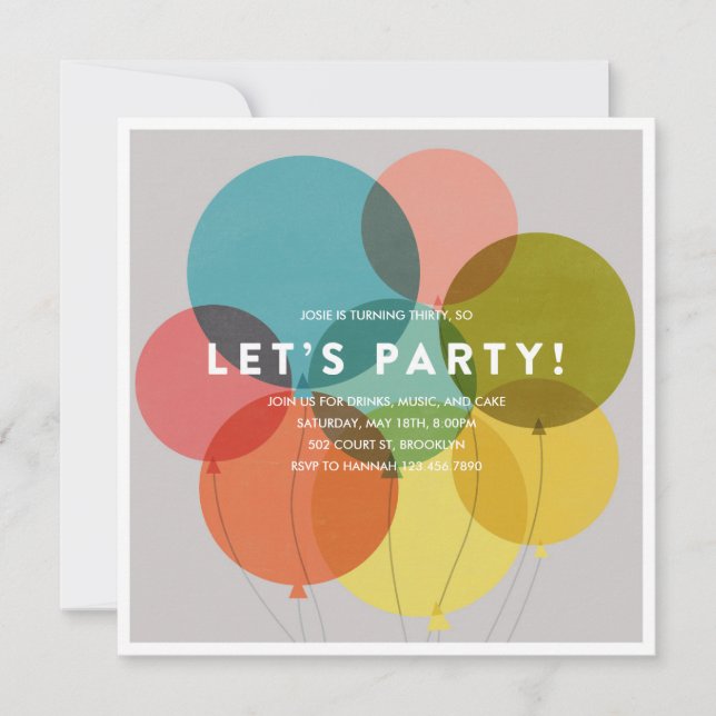 Party Balloons Einladung zum Geburtstag (Vorderseite)