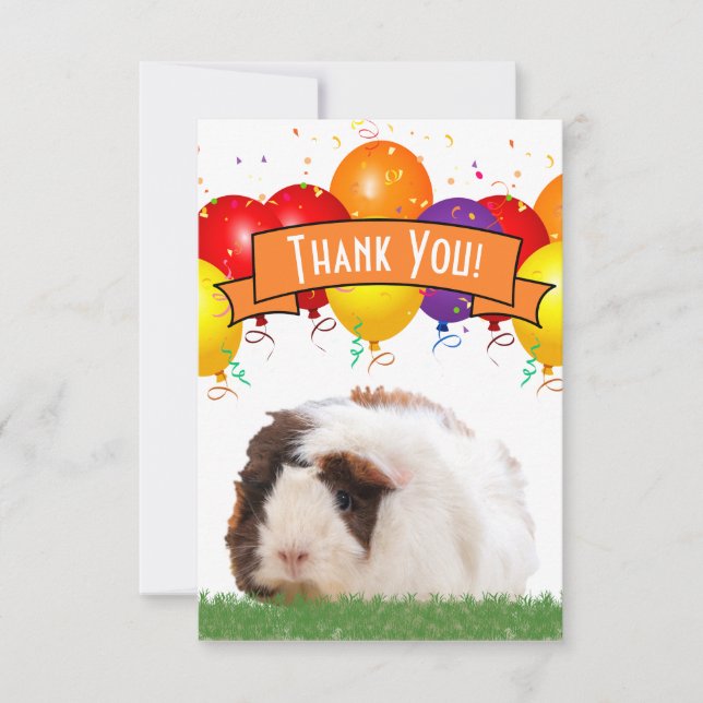 Party Balloons Niedliche Guinea Pig Orange Banner Dankeskarte (Vorderseite)