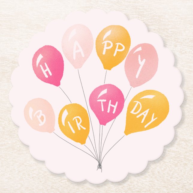 Party Balloons Pink Yellow Kid Happy Geburtstag Untersetzer (Vorderseite)