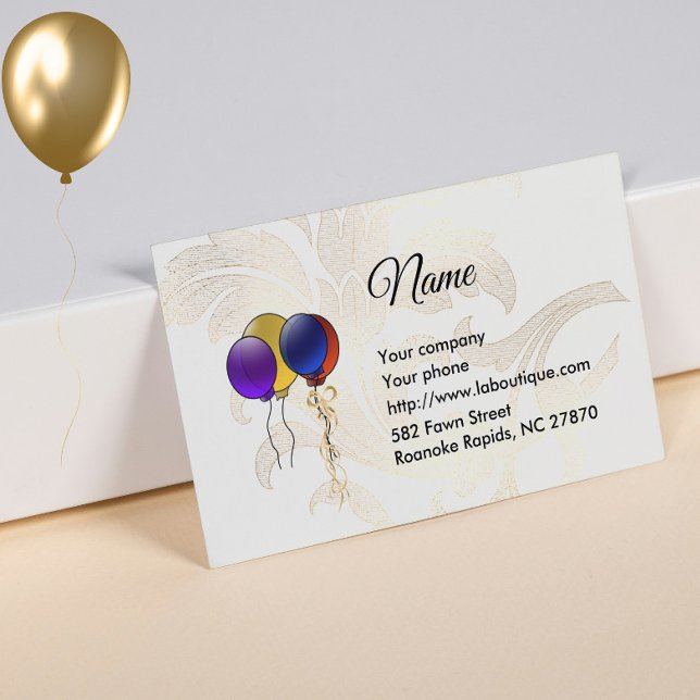 Party Balloons und Florals Business Card Visitenkarte (Von Creator hochgeladen)