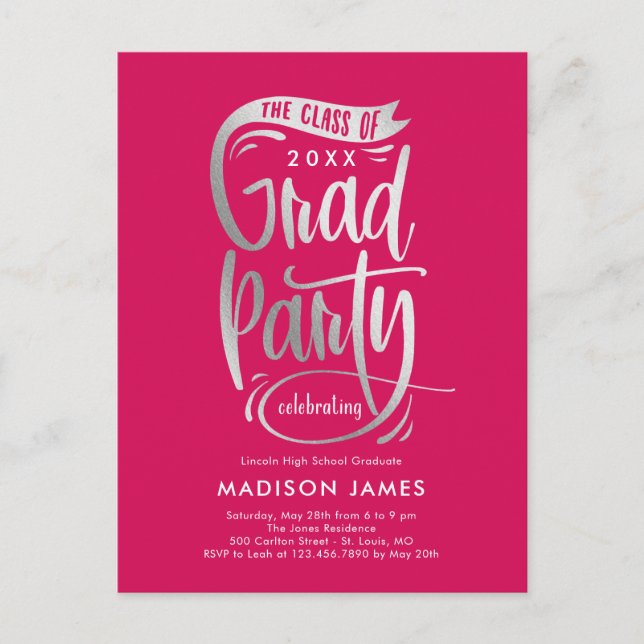 Party Banner Graduation Party Einladung Postkarte (Vorderseite)