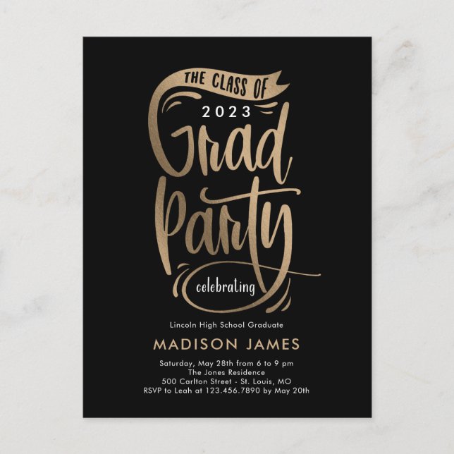 Party Banner Graduation Party Einladung Postkarte (Vorderseite)