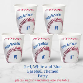 Party Baseball Red White and Blue Name and Age Pappbecher