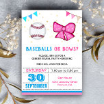 Party bei Baseballs oder Bows Geschlechtsverkehr Einladung<br><div class="desc">Erleben Sie Ihren Gast mit diesem niedlichen Gender-Enthusiasmus mit einem Baseball und einem rosa Bogen mit moderner Typografie vor weißem Hintergrund. Fügen Sie einfach Ihre Veranstaltungsdetails zu dieser einfach zu bedienenden Vorlage hinzu,  um sie zu einer einmaligen Einladung zu machen.</div>