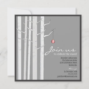 Party Birch Tree & Red Ornament Einladung
