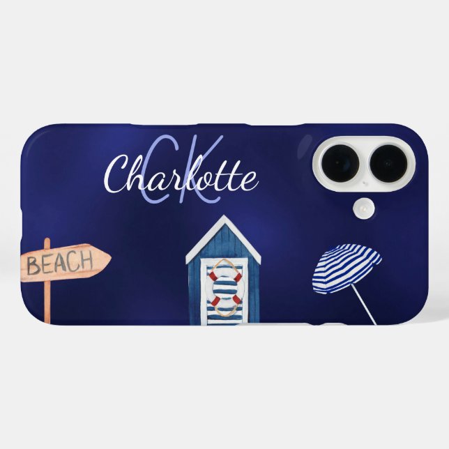 Party blau-weiße Monogramm iPhone 16 Hülle (Rückseite (Horizontal))