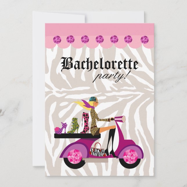 Party Blonde Scooter Frau Zebra Schuhe Einladung (Vorderseite)
