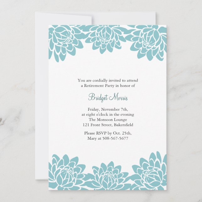 Party Blue Modern und floral einladen Einladung (Vorderseite)