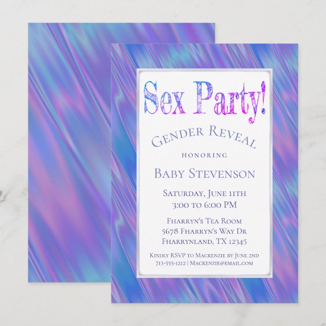 Party | Blue Pink Modern Boy or Girl Einladung (Vorne/Hinten)