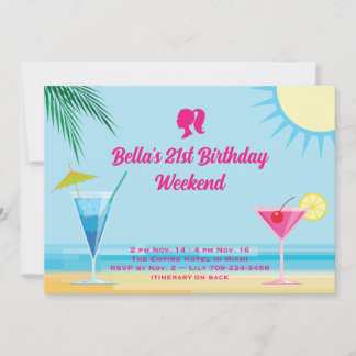 Party Blue Tropical Beach 21. Geburtstagswoche Einladung