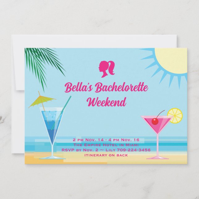 Party Blue Tropical Beach Weekend Bachelorette Einladung (Vorderseite)