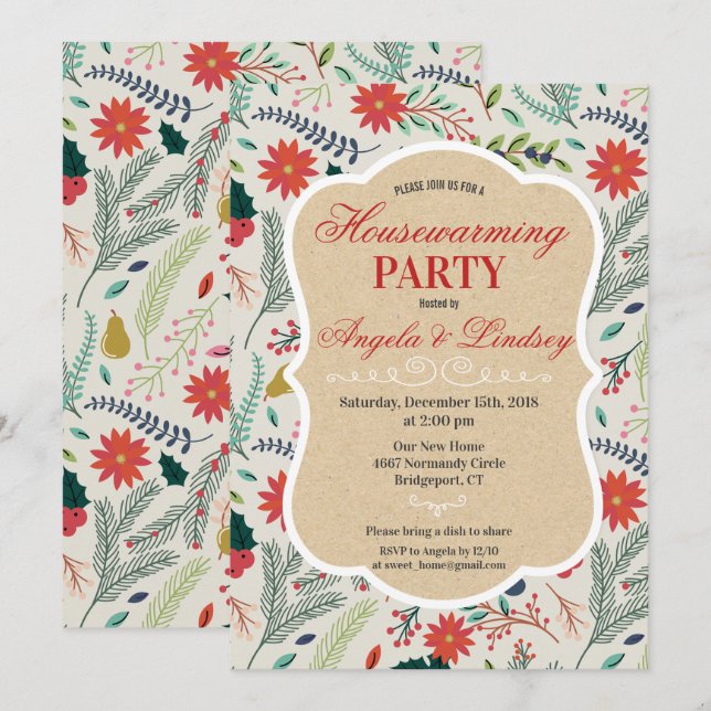 Party Blumenmuster Einladung zur Haushaltserwärmun (Vorne/Hinten)