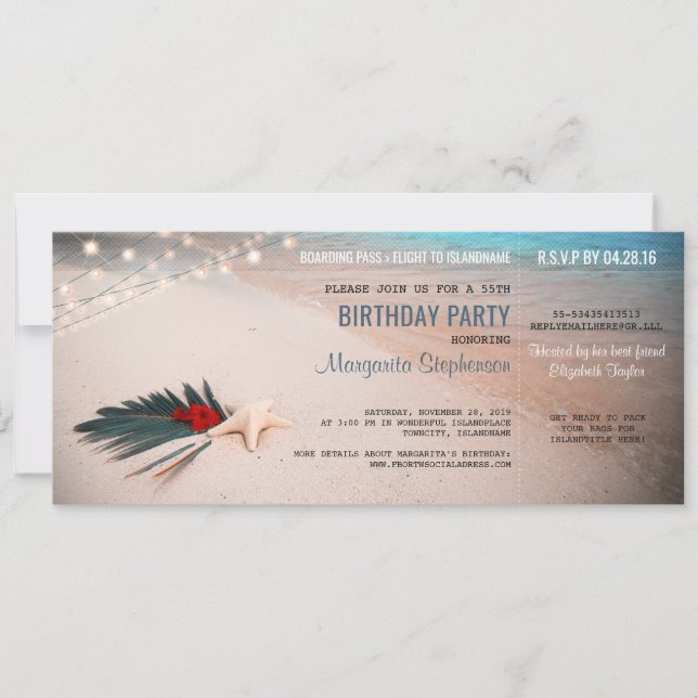 Party Boarding Pass Ticket für Beach Destination Einladung (Vorderseite)