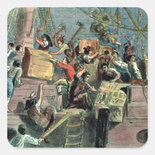 Party Boston Tea, 16. Dezember 1773 Quadratischer Aufkleber (Vorderseite)