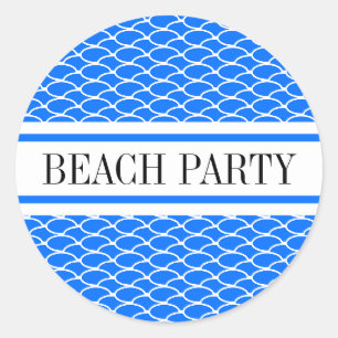 PARTY Bright Blue White Waves Racing Streifen Runder Aufkleber