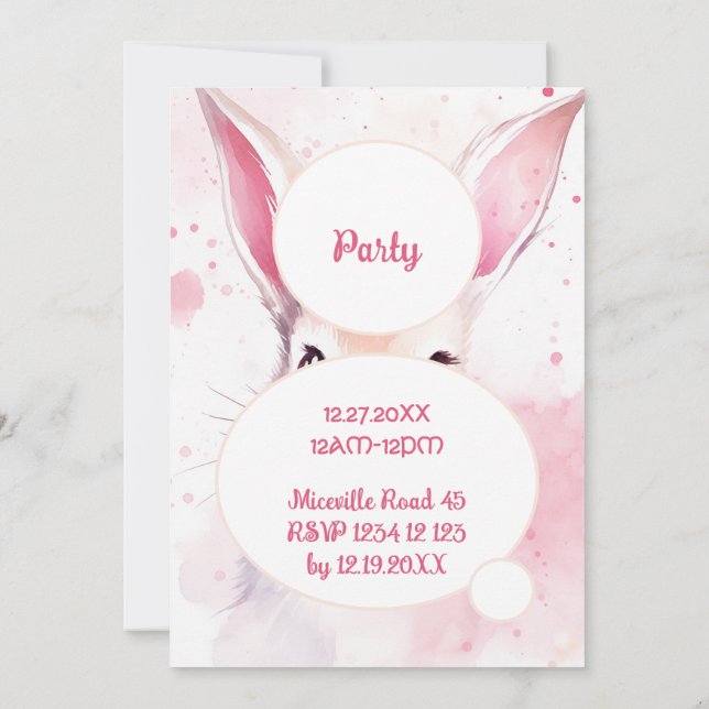 Party Bunny Niedlich Pink Pasta Wasserfarbe Einladung (Rückseite)