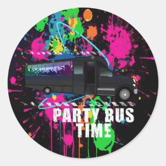 Party Bus Time Neon Nightlife Neon Paint Splatter  Runder Aufkleber