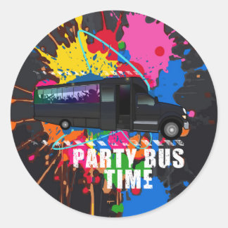 Party Bus Time Neon Nightlife Paint Splatter Runder Aufkleber