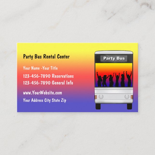 Party-Busmietkarte Visitenkarte (Vorderseite)
