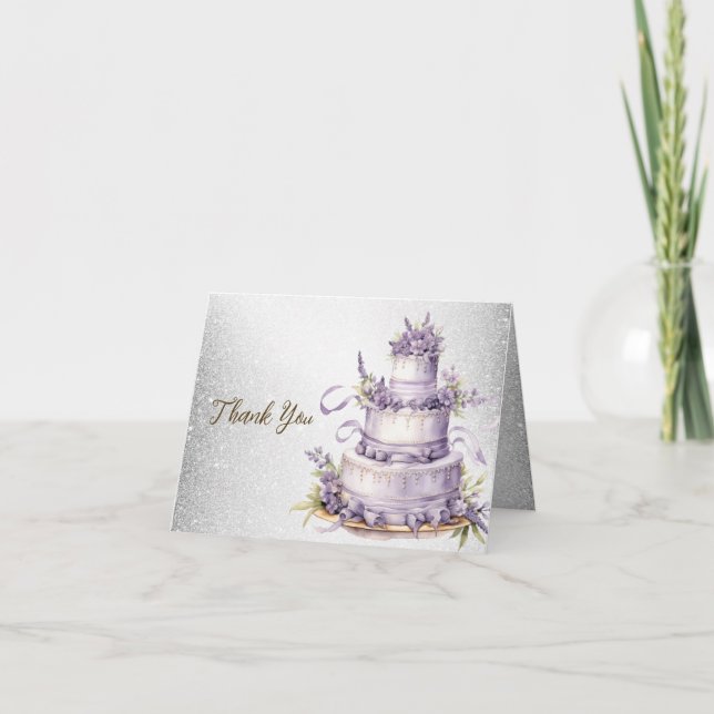 Party Cake Lavendel Floral Wasserfarbener Park/Gar Dankeskarte (Vorderseite)