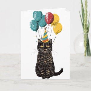 Party Cat Birthday Card - Niedliche Schwarze Katze Karte