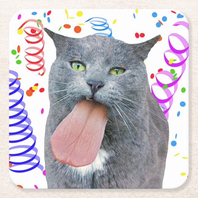 Party Cat Got Ihre Zunge? Rechteckiger Pappuntersetzer (Vorderseite)