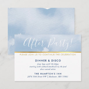 PARTY CELEBRATION CARD Gold Blassblaue Aquarellfar Einladung