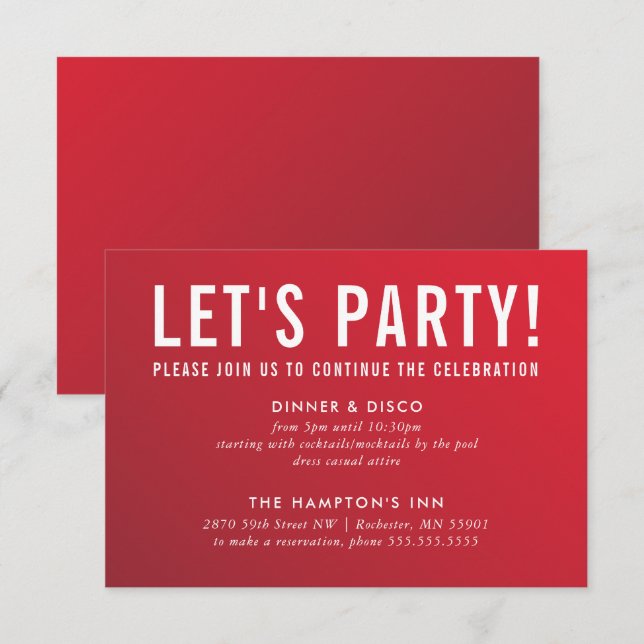 PARTY CELEBRATION CARD Moderne rote Bordeaux ombre Einladung (Vorne/Hinten)