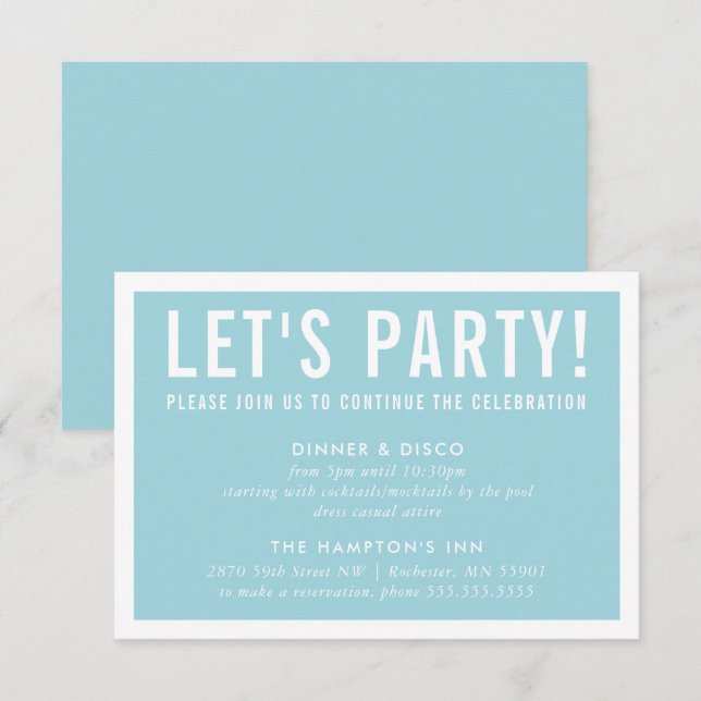 PARTY CELEBRATION CARD Moderner Block türkis blau Einladung (Vorne/Hinten)