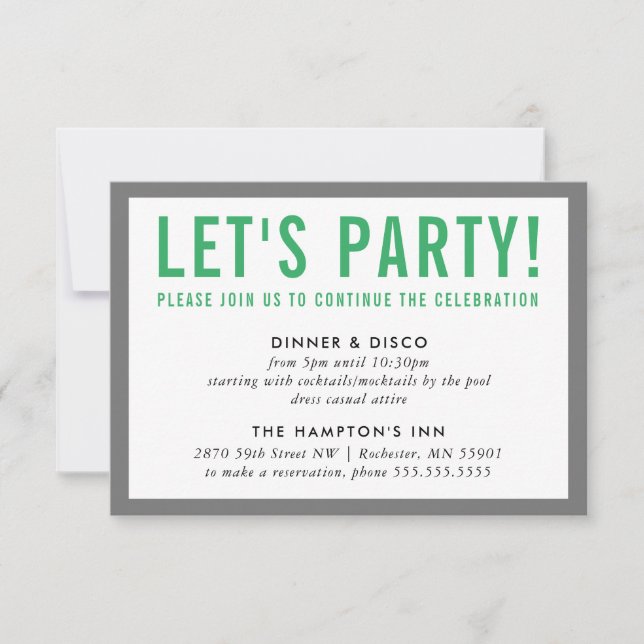 PARTY CELEBRATION INFO Moderner Junge grau Einladung (Vorderseite)