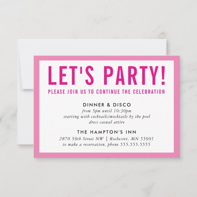 PARTY CELEBRATION INFO Modernes Mädchen pink Einladung (Vorderseite)