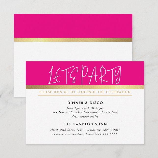 PARTY CELEBRATION INFO ultra trendy pink gold Einladung (Vorne/Hinten)