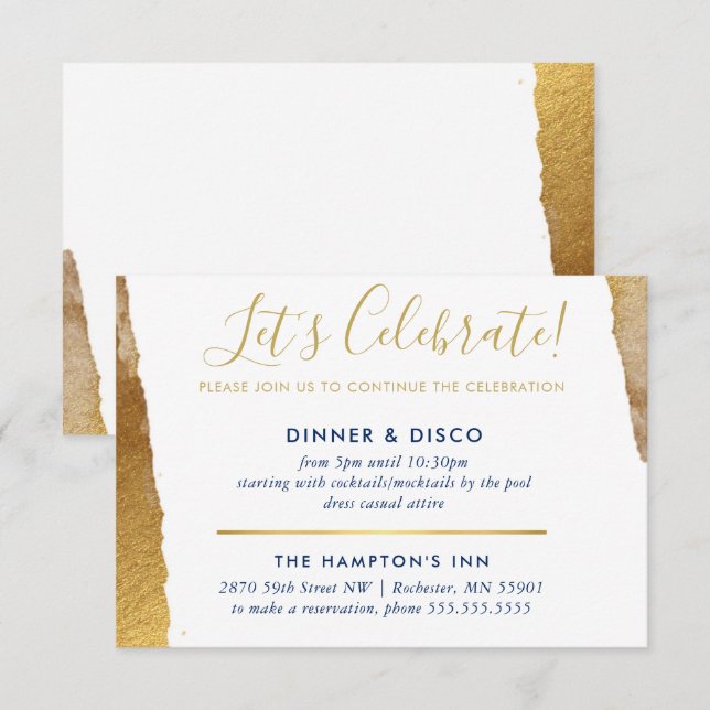 PARTY CELEBRATION INSERT Modernes vergoldetes Gold Einladung (Vorne/Hinten)