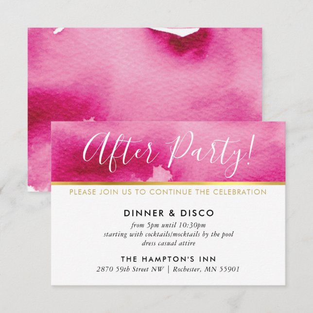 PARTY CELEBRATION KARTE Gold dunkelrosa Aquarell (Vorne/Hinten)