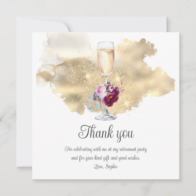Party Champagne Glitzer Floral Dankeskarte (Vorderseite)